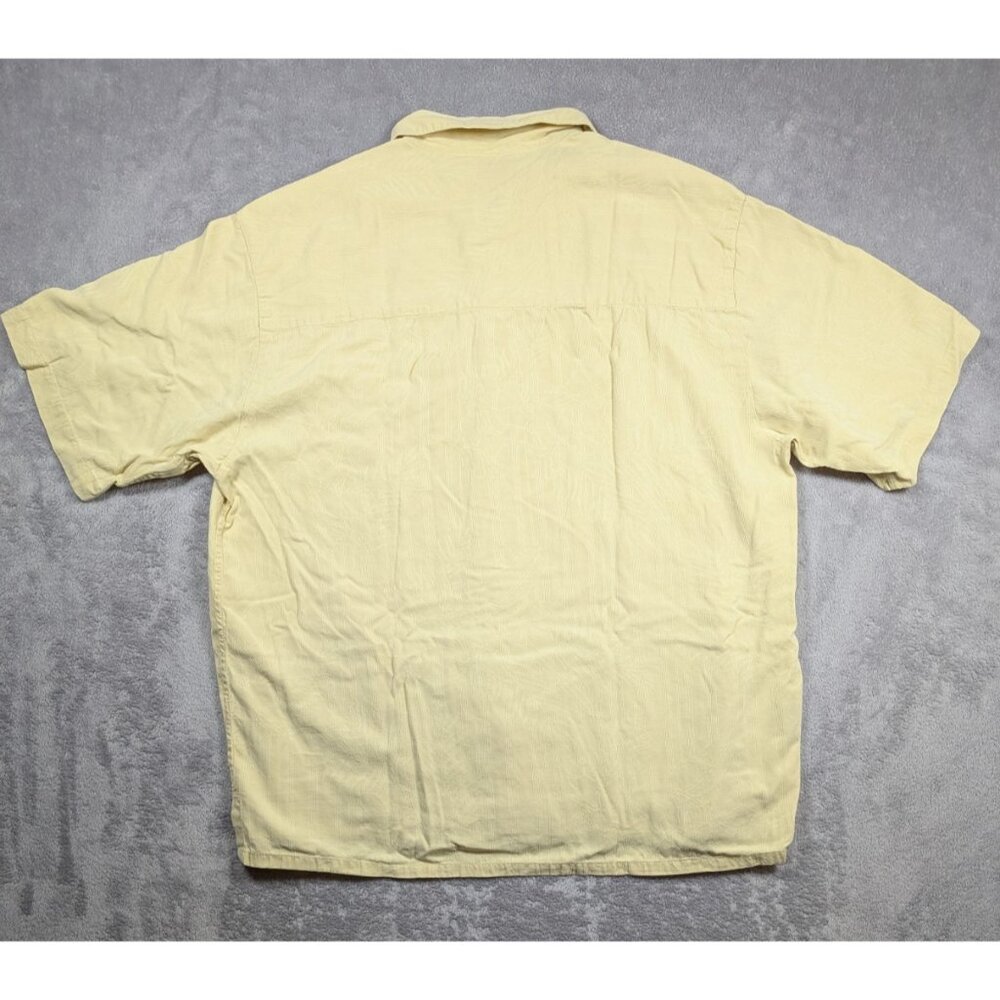Silk Button Up Shirt Mens Large Yellow Floral Embroidered Vacation Resort Hawaii - Picture 6 of 6